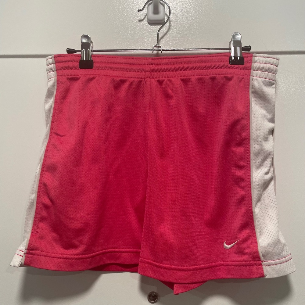 Nike Womens Pink White Athletic Running Shorts Mesh Side Panels Small